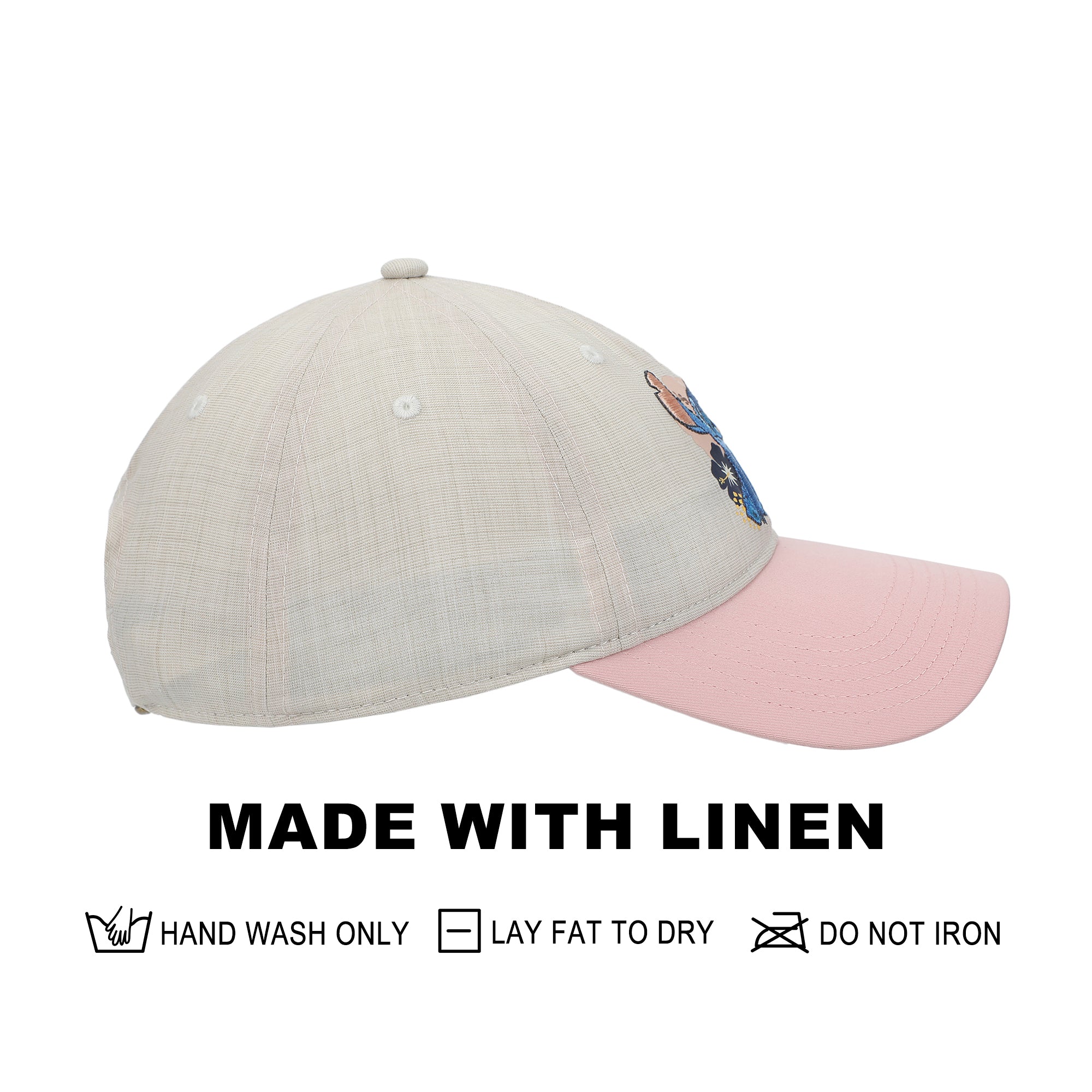 Disney Stitch Embroidered Character & Flowers Women's White & Pink Unstructured Baseball Cap