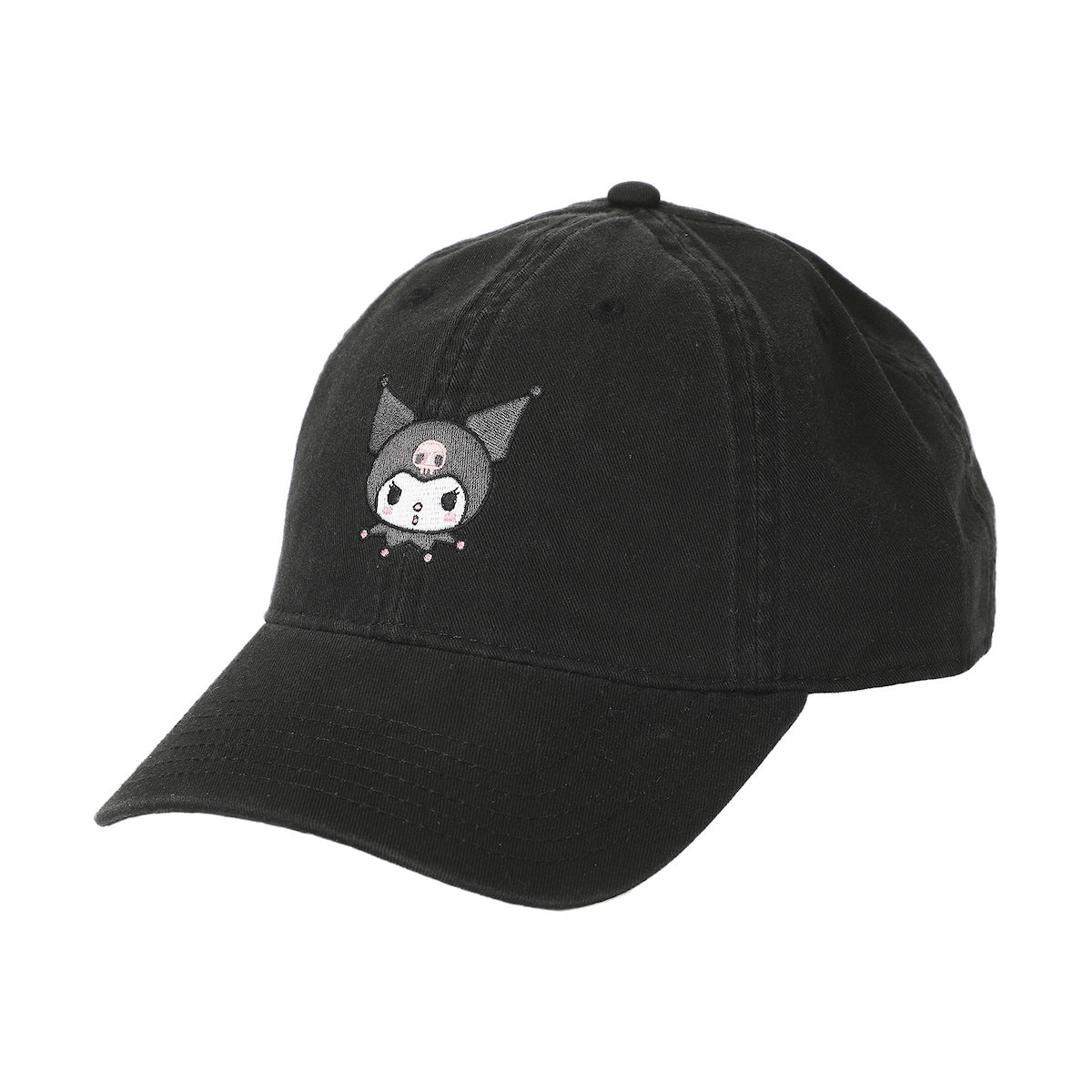 Kuromi Embroidered Character Face Black Unstructured Baseball Cap