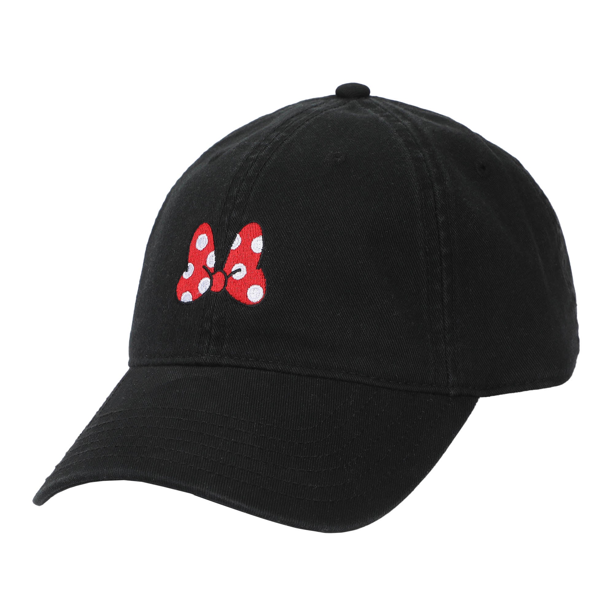 Minnie Mouse Classic Polka Dot Bow Black Washed Cotton Twill Dad Cap