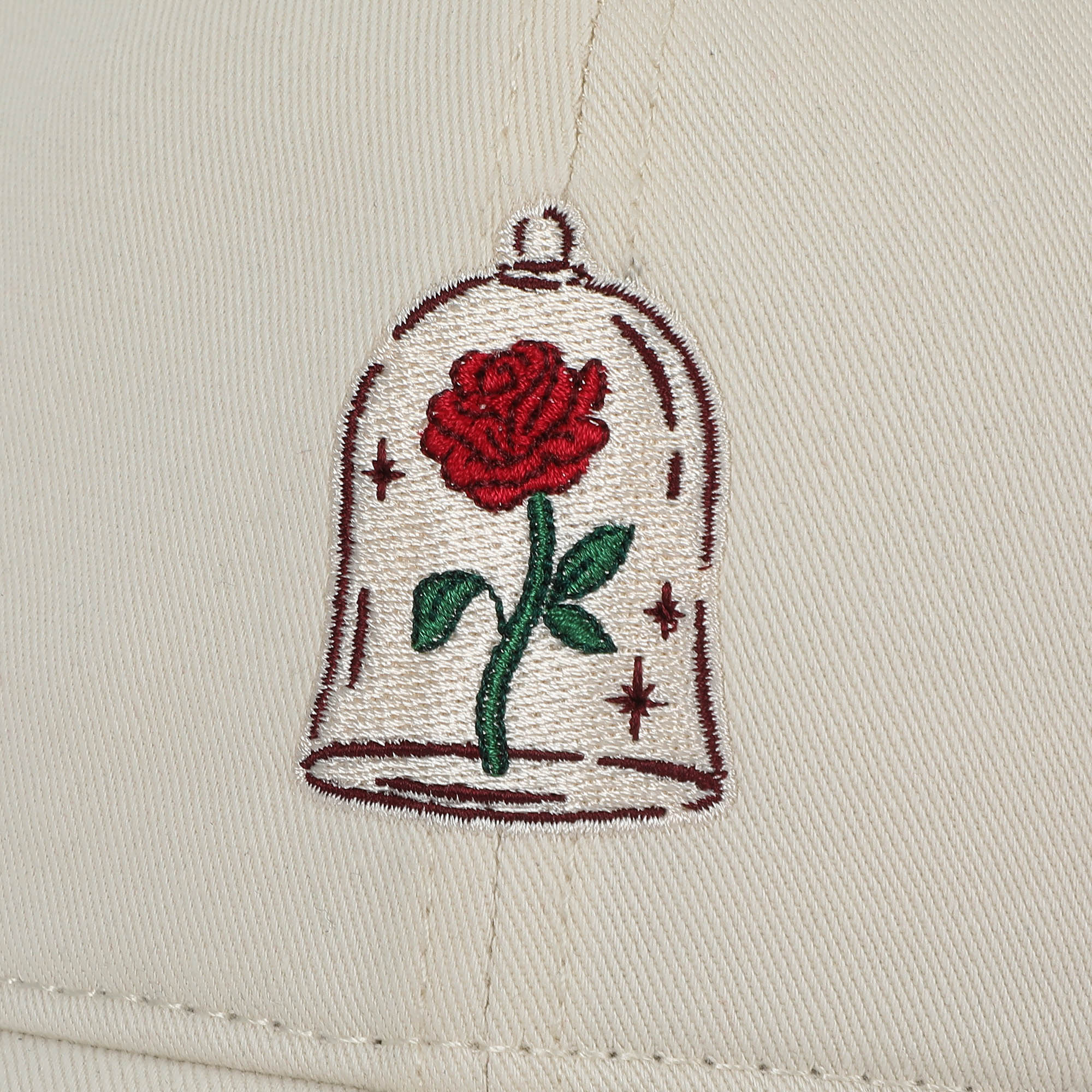 Beauty & The Beast Red Rose White Washed Cotton Twill Dad Cap