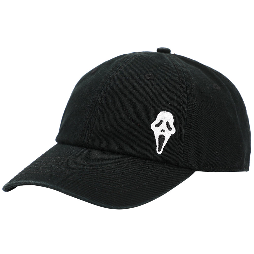 Ghost Face Embroidered Baseball Cap - Black Cotton Horror Dad Hat, Curved Bill, Adjustable Buckle Closure, Unisex