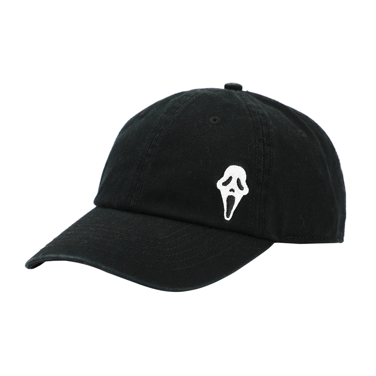 Ghost Face Embroidered Baseball Cap - Black Cotton Horror Dad Hat, Curved Bill, Adjustable Buckle Closure, Unisex