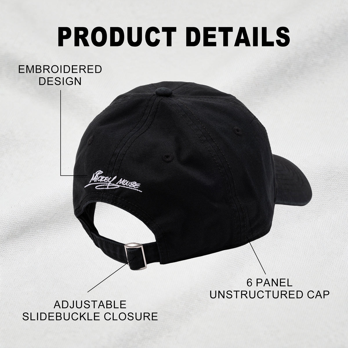 Disney Mickey Mouse Glove Black Unstructured Baseball Cap