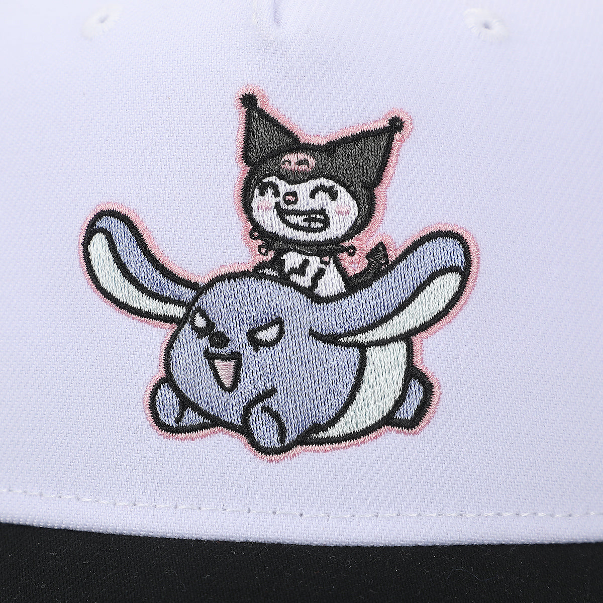 Kuromi Riding Baku Adult White & Black Snapback Hat