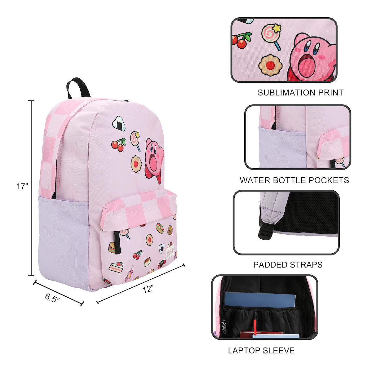 Kirby Inhaling Food 17" Pink Laptop Backpack