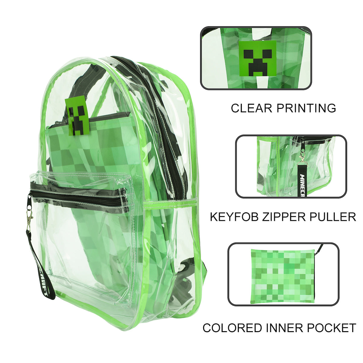 Minecraft 17 Clear Plastic Backpack with Removable Laptop Pocket