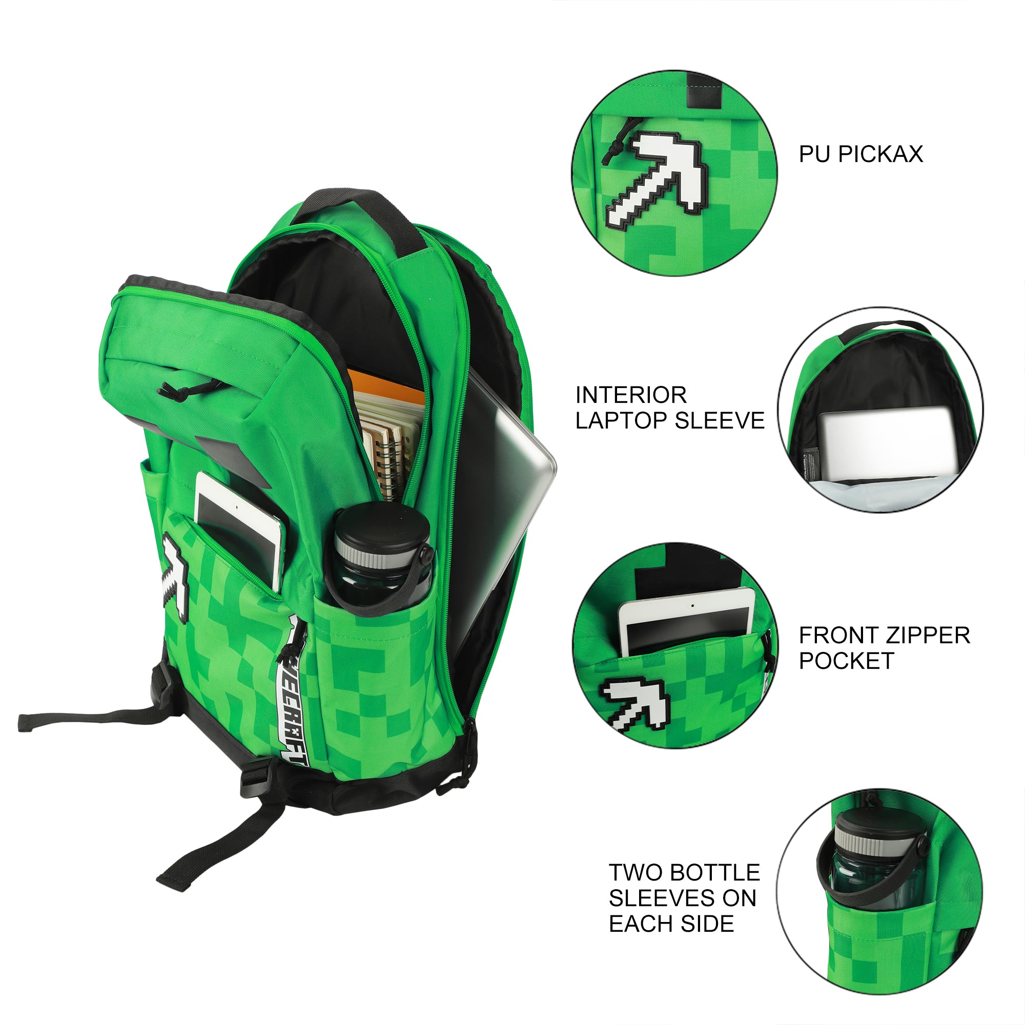 Minecraft Creeper & Pickax Green 17.5" Backpack
