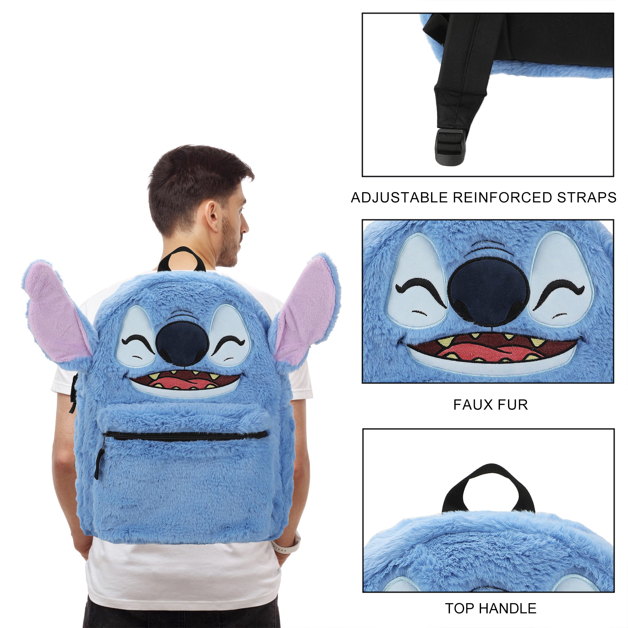 Disney Stitch Plush Character & Tropical Print 16.5" Flip Pak Reversible Backpack