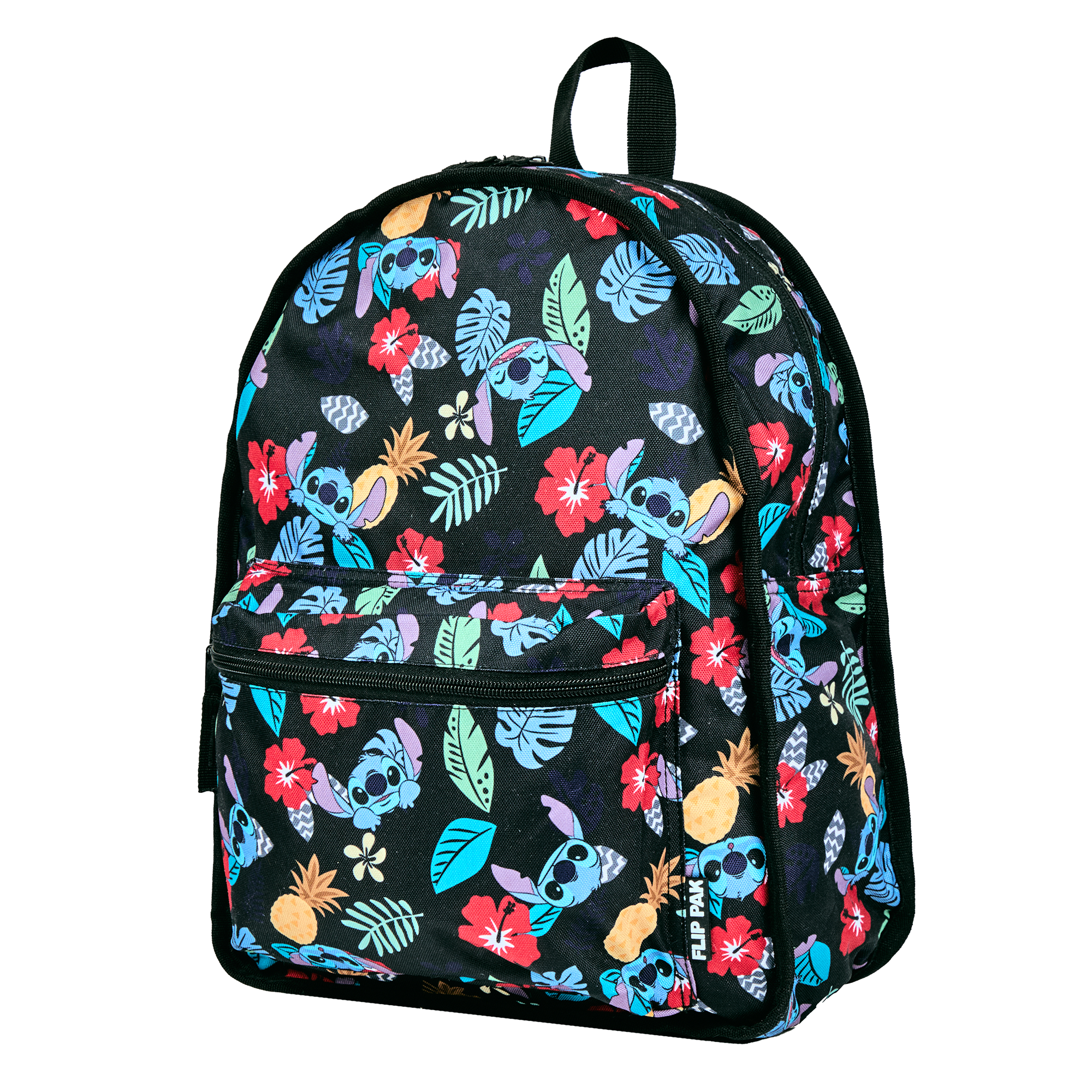 Disney Stitch Plush Character & Tropical Print 16.5" Flip Pak Reversible Backpack