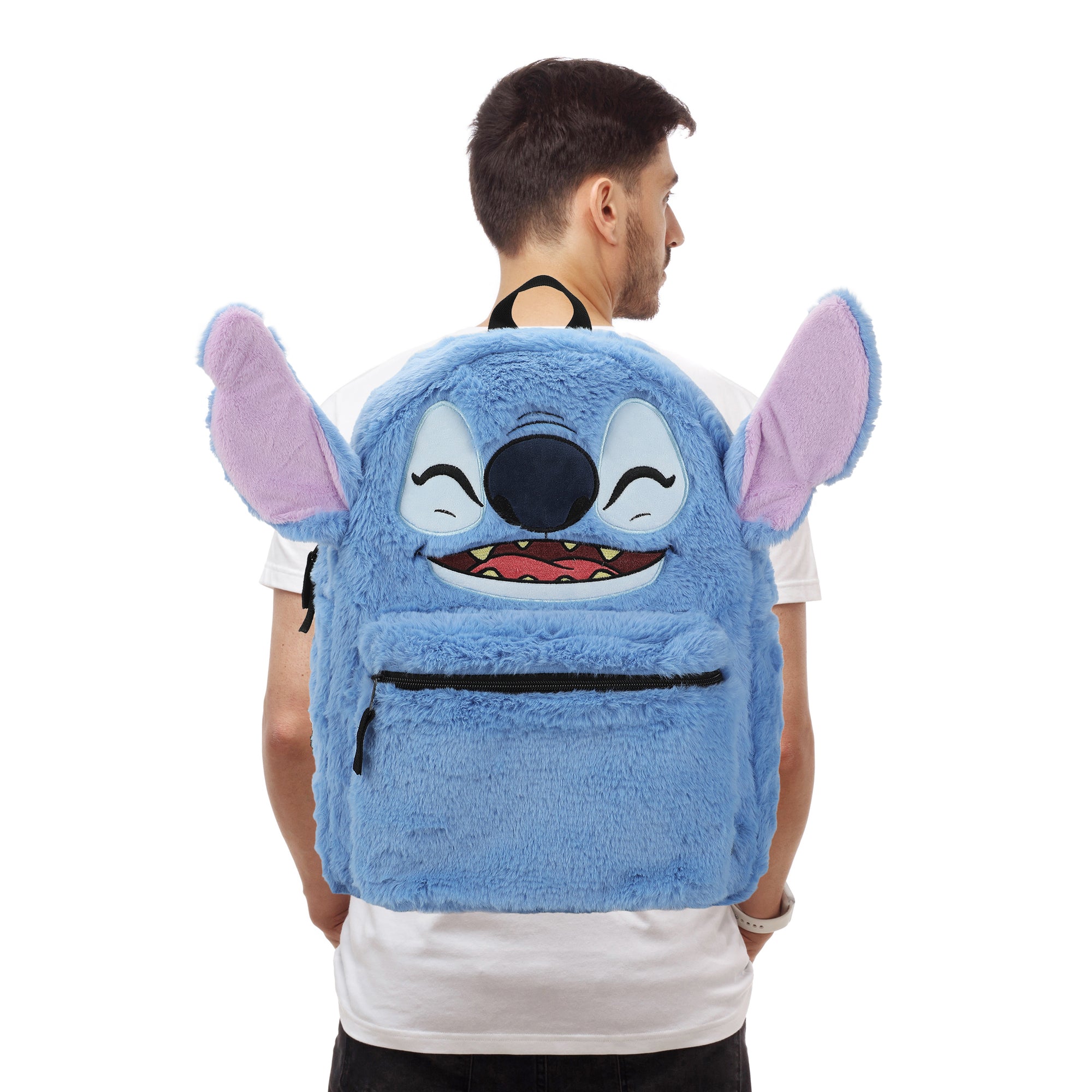 Disney Stitch Plush Character & Tropical Print 16.5" Flip Pak Reversible Backpack