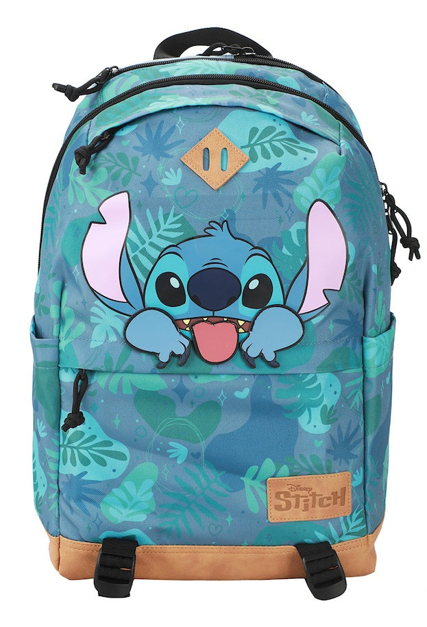 Disney Stitch Tropical Print 17.5" Hooded Backpack
