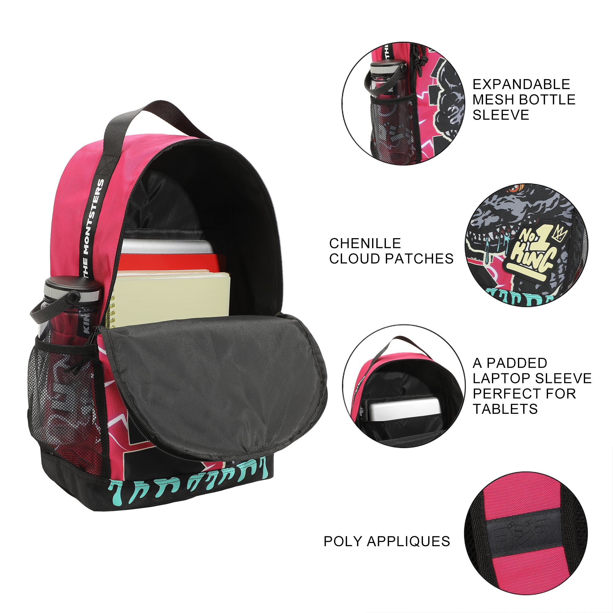 Godzilla Large Graphic 17.5" Pink Backpack