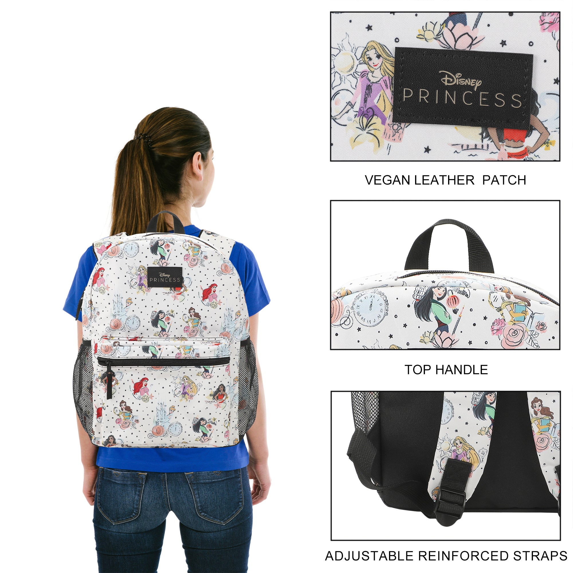 Disney Princess Characters All-Over Print 16" White Backpack