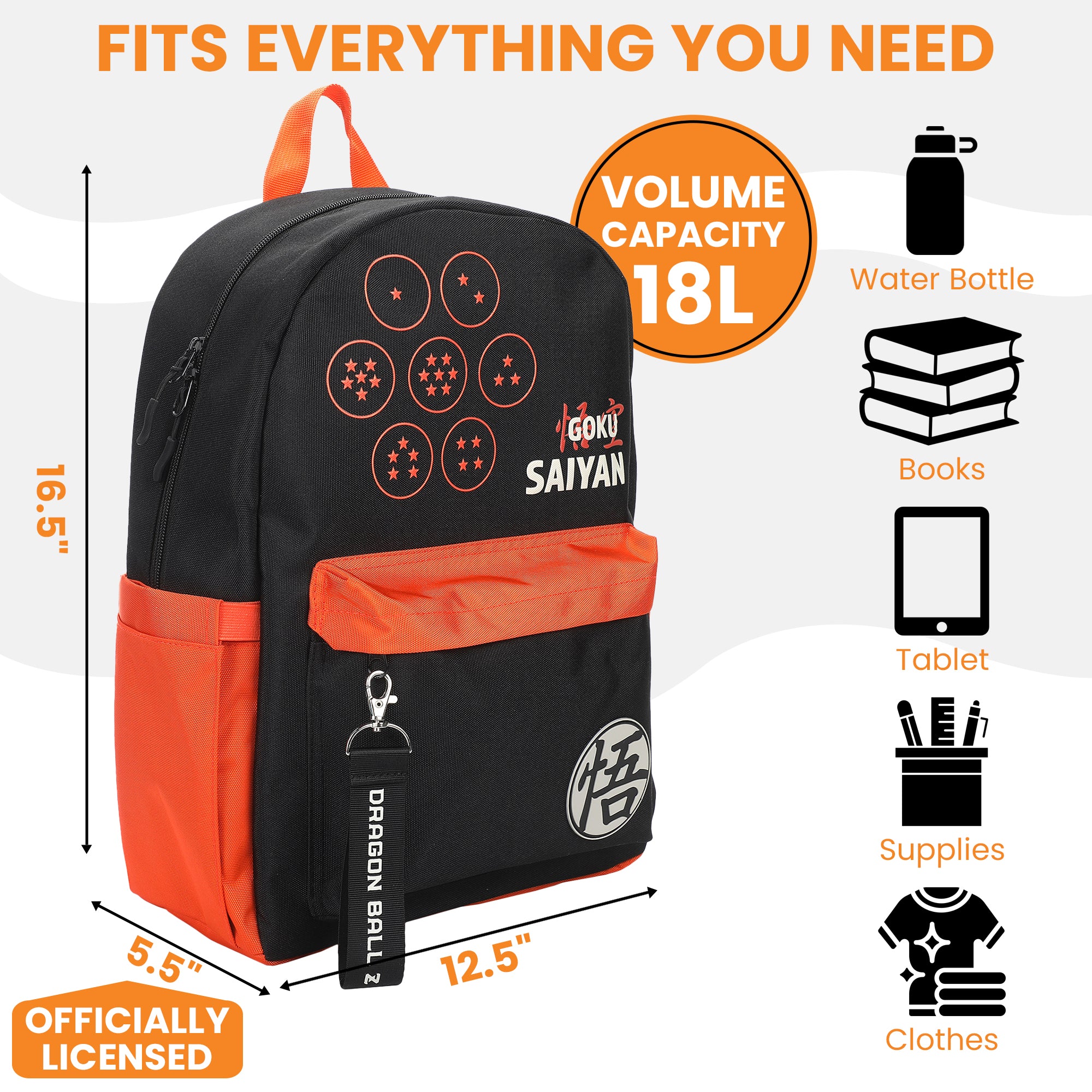 Dragon Ball Z Dragon Ball Line Art 16.5" Adult Black & Orange Backpack