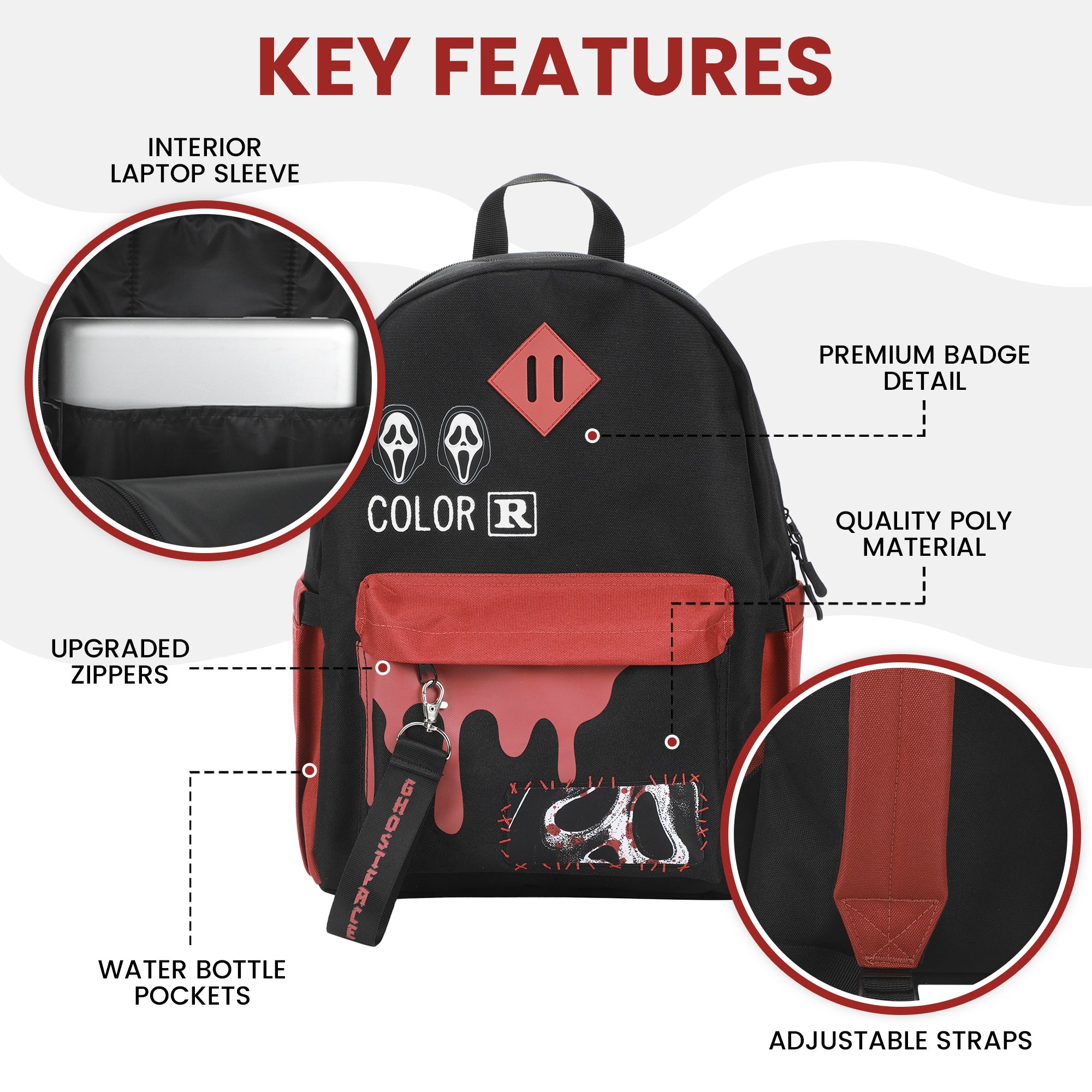 Ghostface Masks & Blood Drip Adult 16.5" Black Backpack