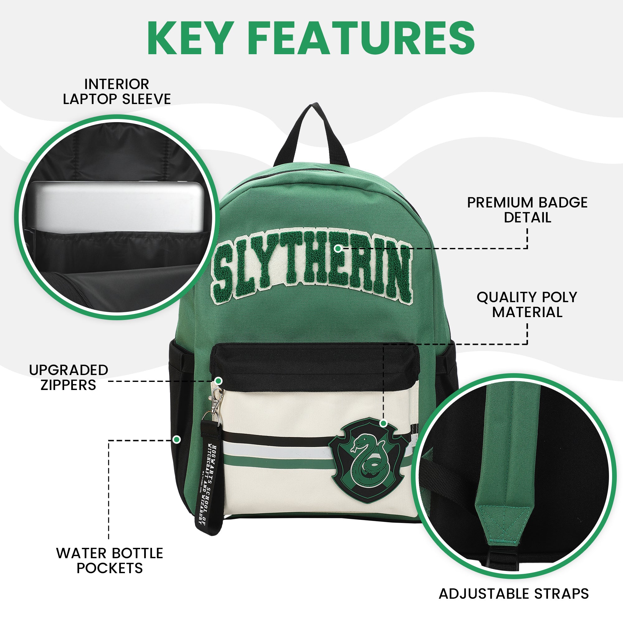 Harry Potter Slytherin Crest 16.5" Adult Green Backpack