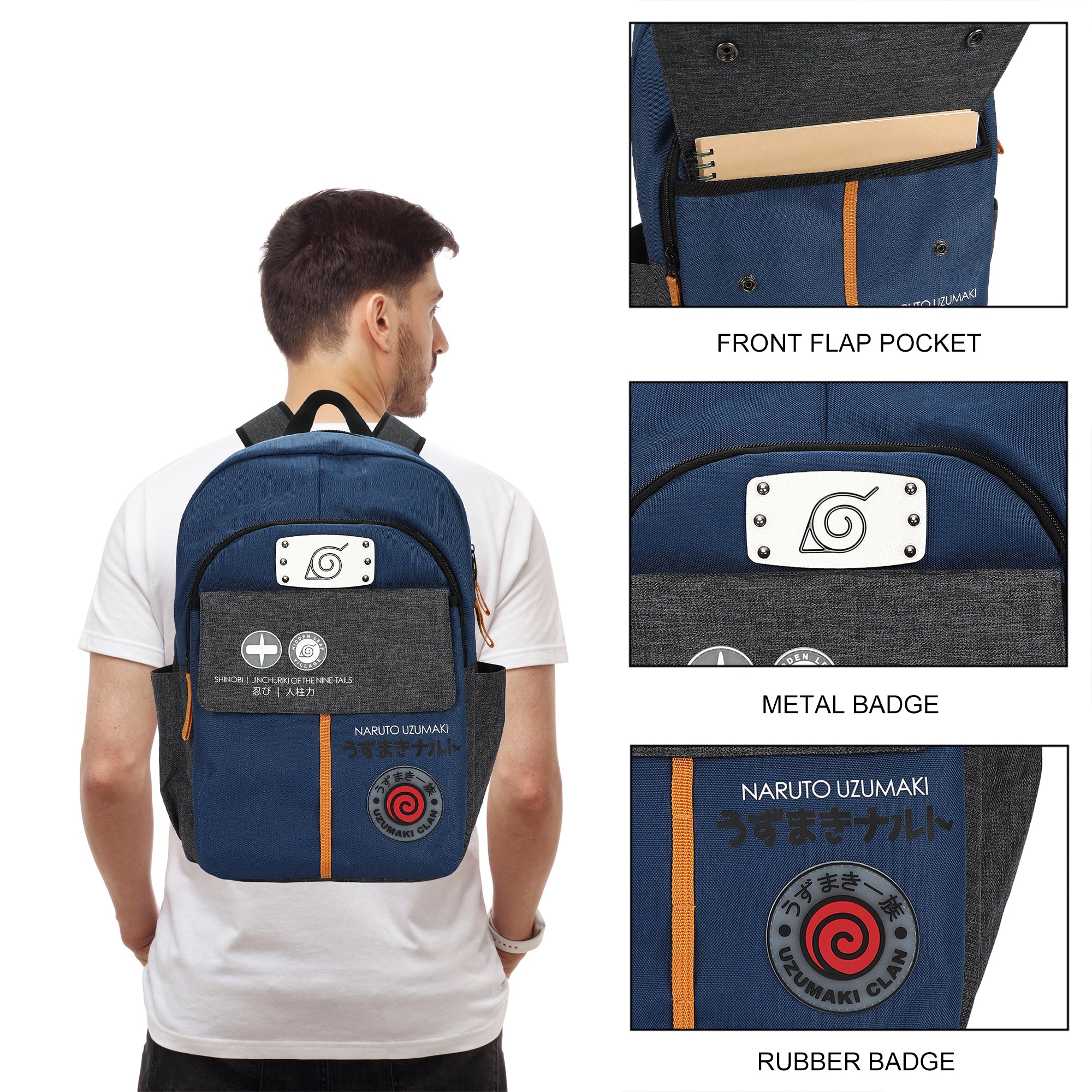 Naruto Shippuden Shinobi Symbols Blue 17.5” Adult Commuter Backpack