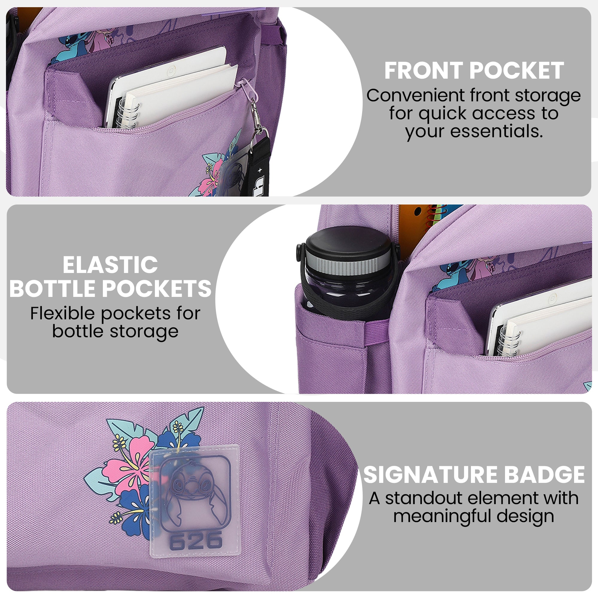 Lilo & Stitch Line Art 16.5” Adult Lavender Backpack