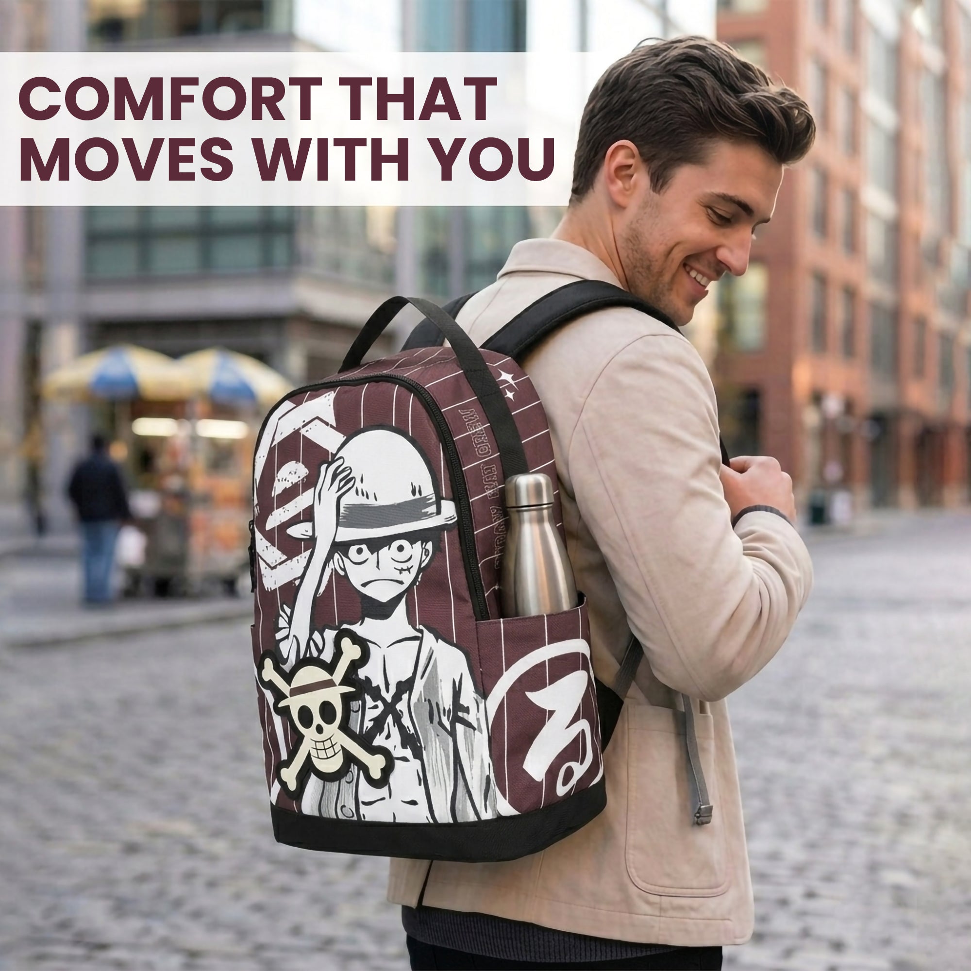 One Piece Luffy Character Art 18.5” Adult Brown Backpack