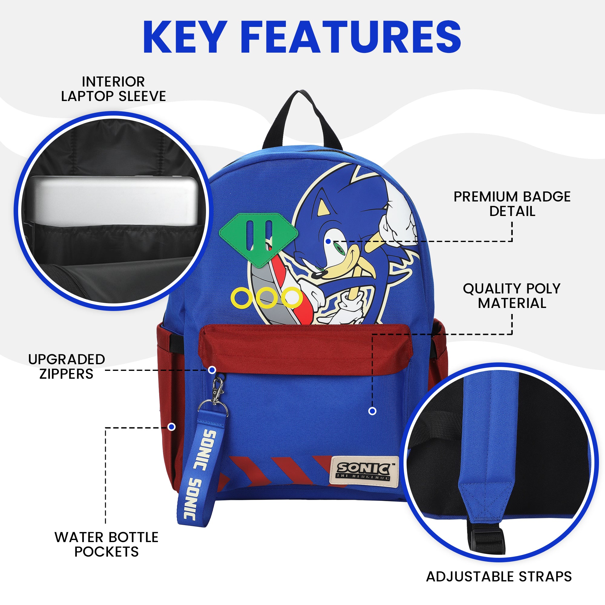 Sonic The Hedgehog Sonic Character Art 16.5" Adult Blue Backpack