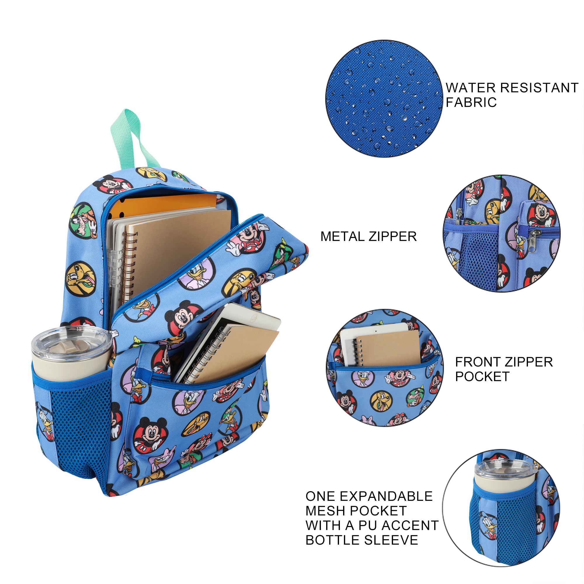 Disney Classic Character Circles 14" Blue Backpack for Boys and Girls