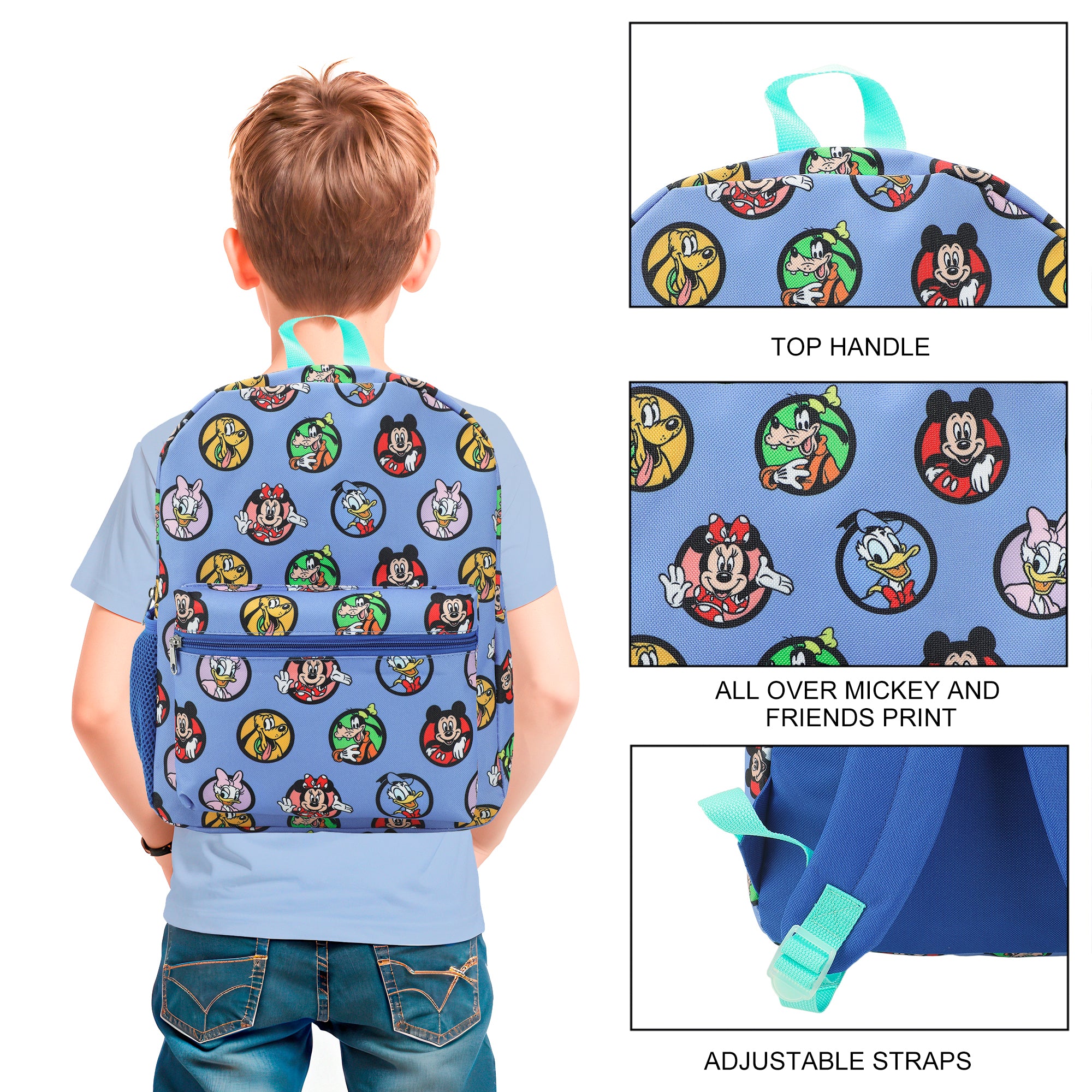 Disney Classic Character Circles 14" Blue Backpack for Boys and Girls
