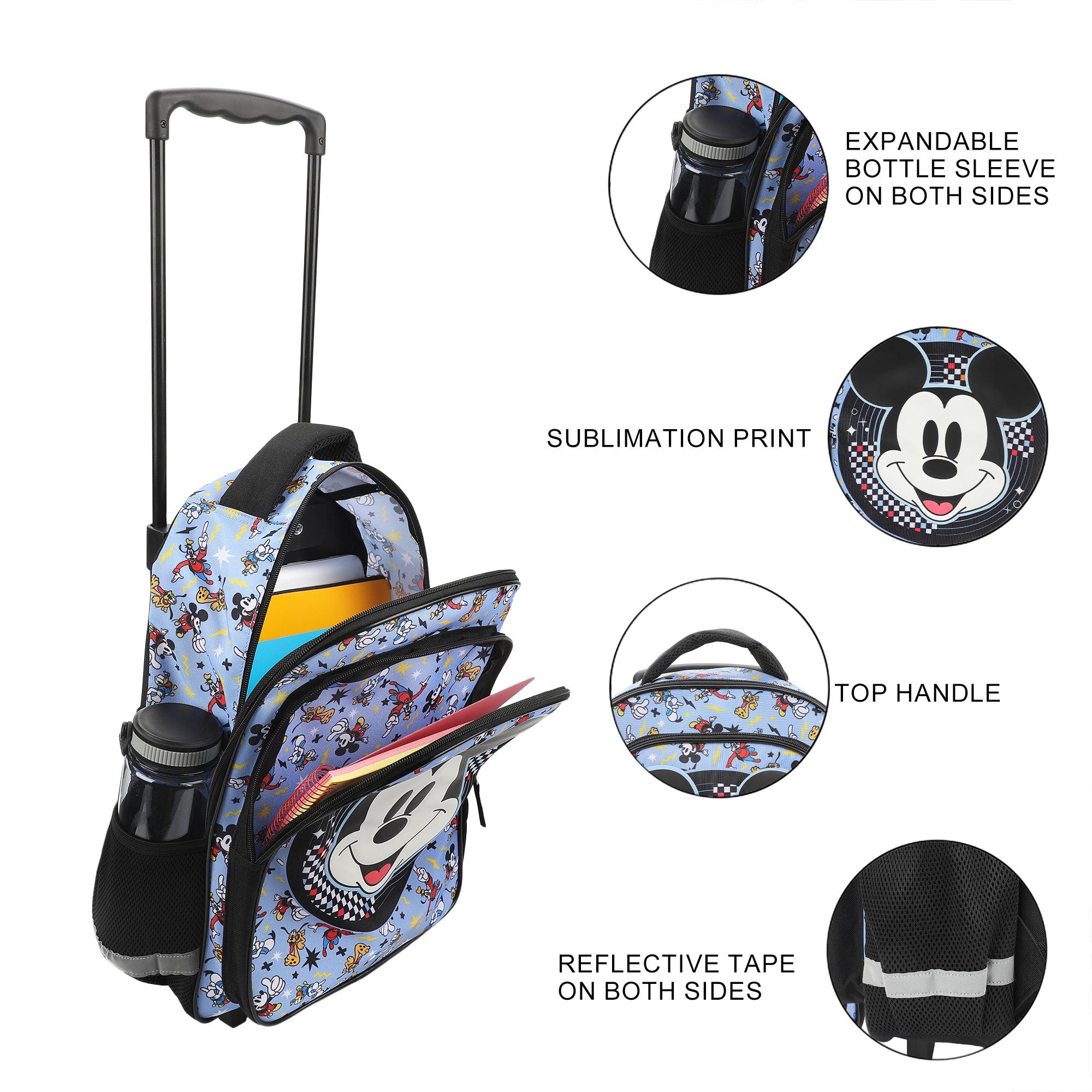 Disney Mickey Mouse Big Face 16" Rolling Travel Backpack
