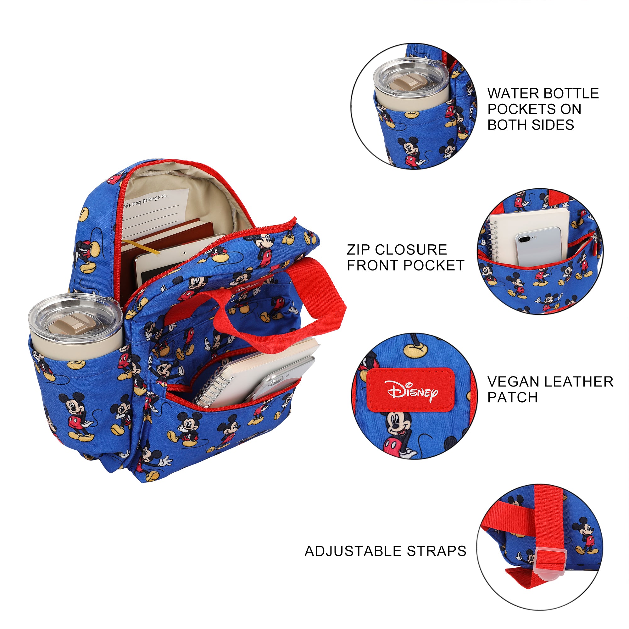 Mickey Mouse Classic All-Over Print 12" Toddler Backpack For Preschool, Daycare, And Travel