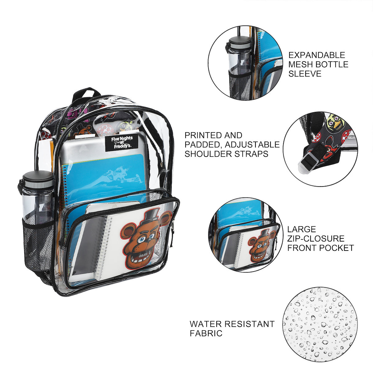 Five Nights at Freddy's Freddy Fazbear 16" Clear Backpack For School And Travel