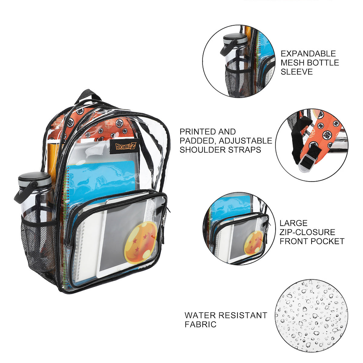 Dragon Ball Z Dragon Ball 16" Clear Backpack For School And Travel