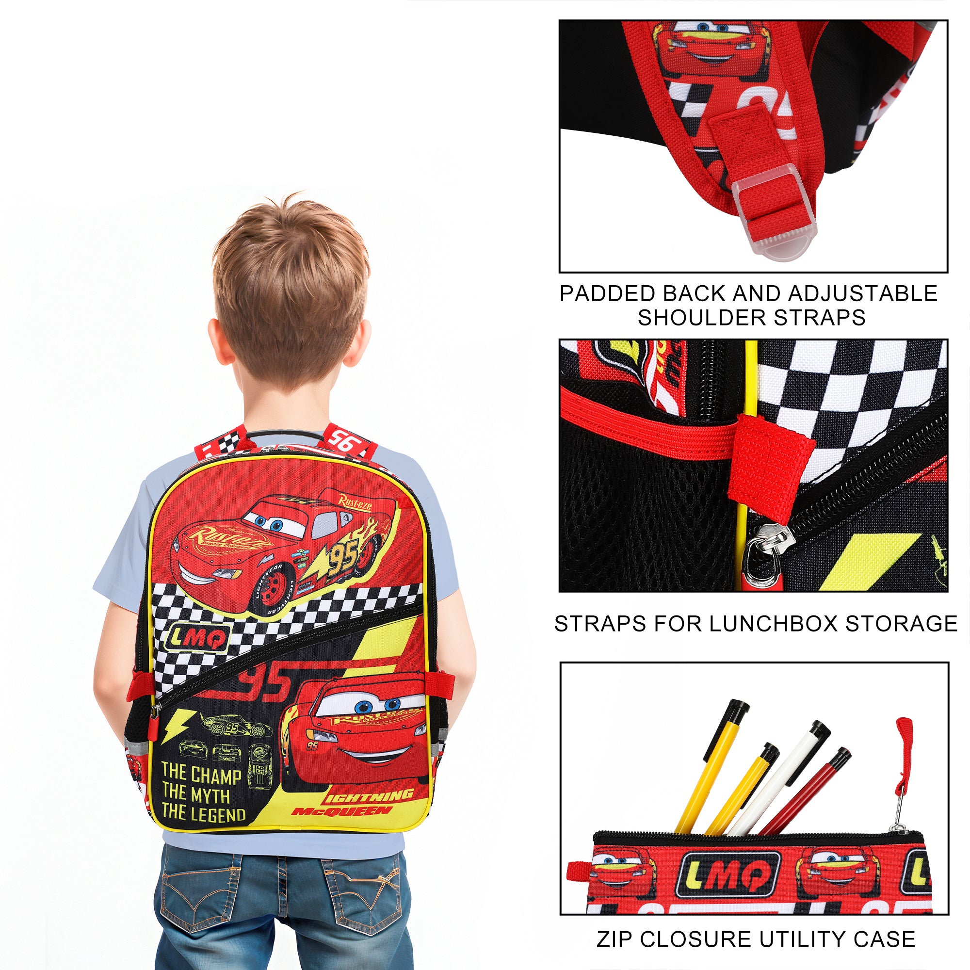 Disney's Cars Lightning McQueen 5-Piece 16" Backpack And Lunch Set For School & Travel