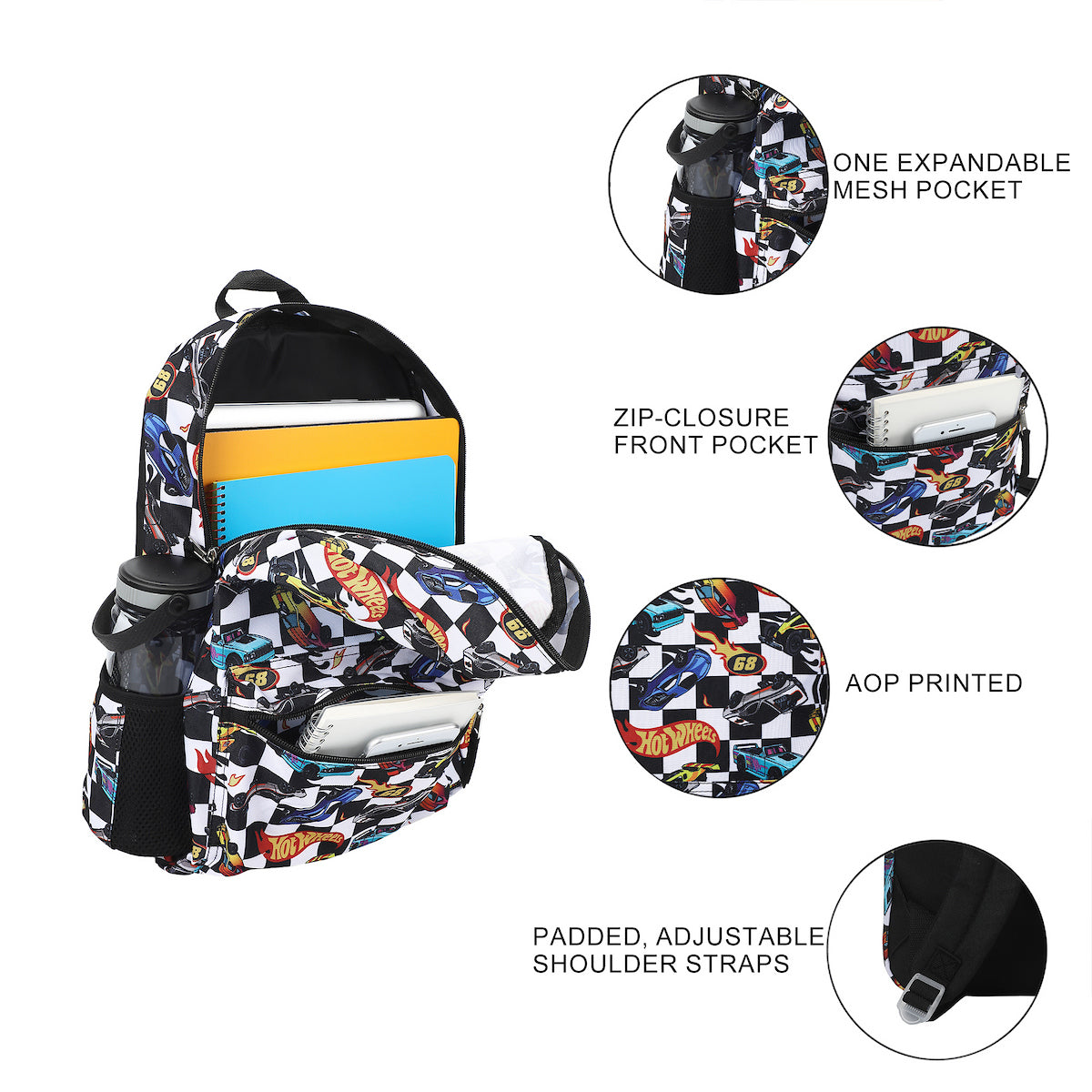 Hot Wheels All-Over Print 16" Backpack For School And Travel