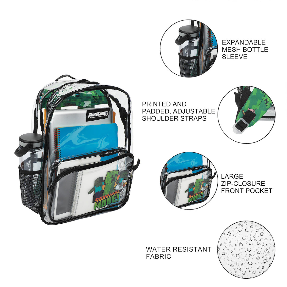 Minecraft Creepers Kids' Clear PVC 16" Backpack