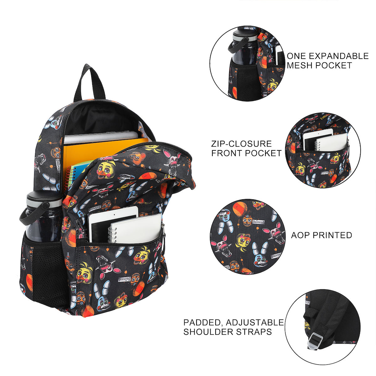 Five Nights at Freddy's All-Over Print 16" Backpack For School And Travel