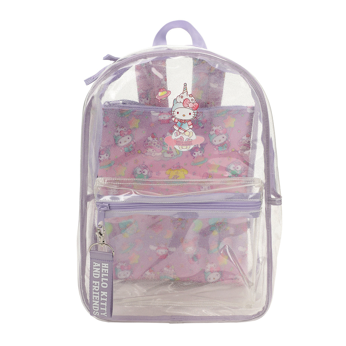 Hello Kitty & Friends Character Print 16.5" Clear Glitter Backpack