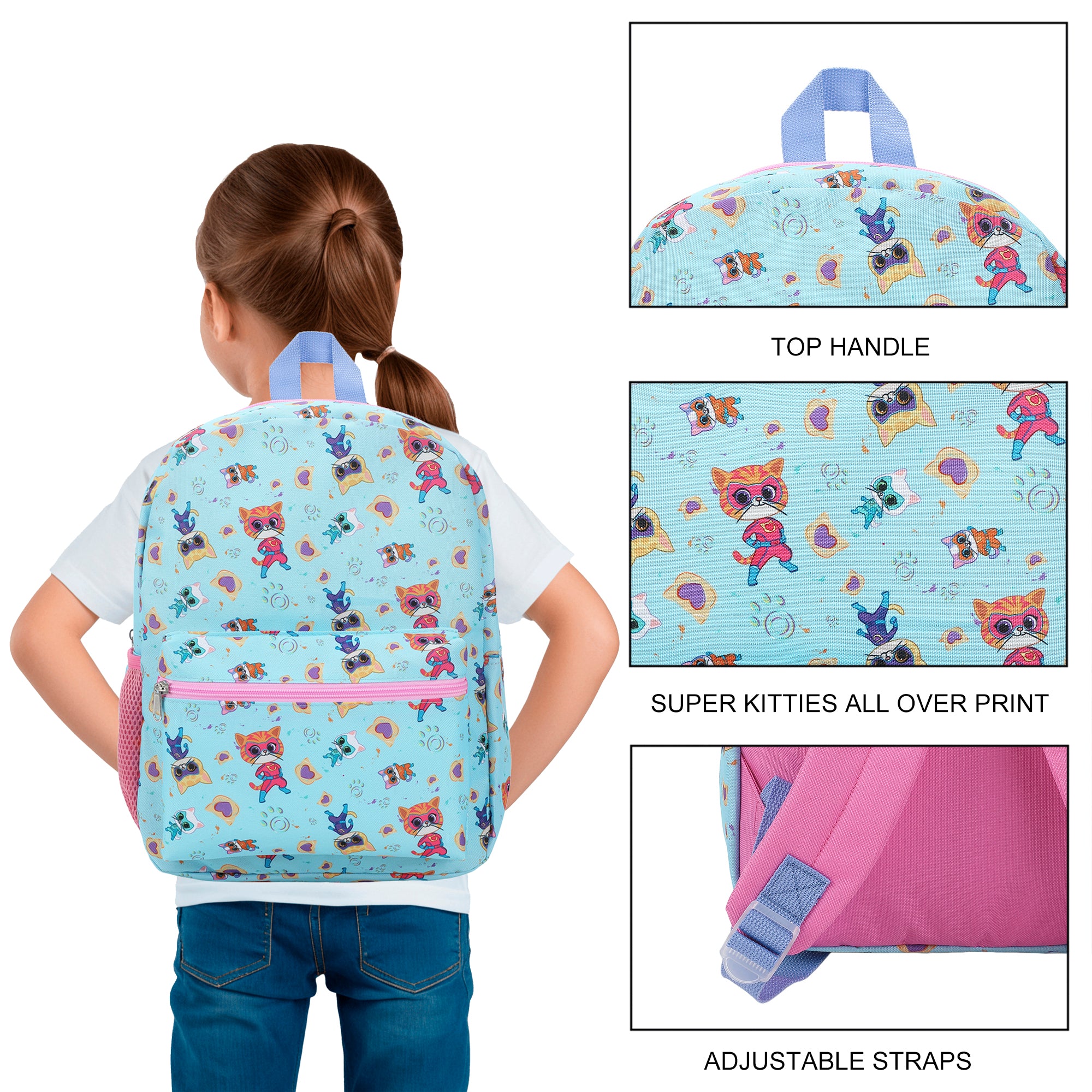SuperKitties Favorite Characters 16" Kid's Backpack For School And Travel