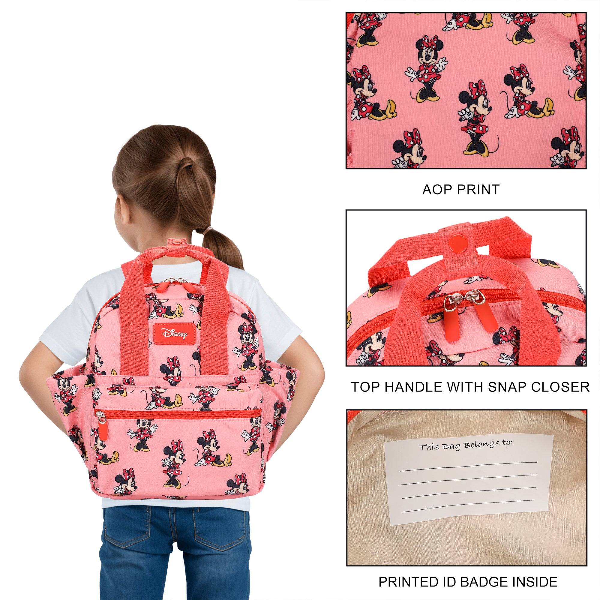 Minnie Mouse Classic All-Over Print 12" Toddler Backpack For Preschool, Daycare, And Travel
