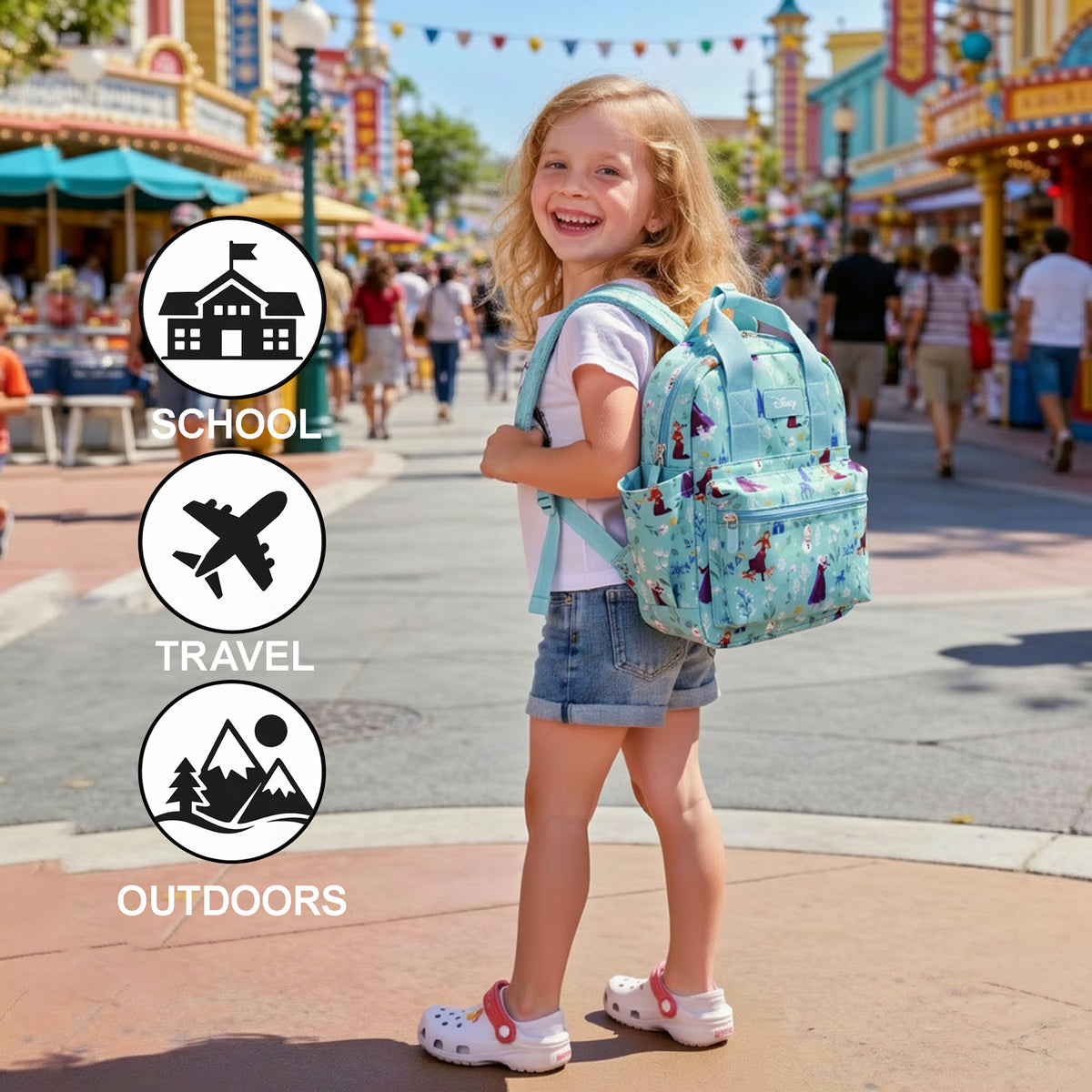 Frozen Elsa, Anna, And Olaf All-Over Print 12" Toddler Backpack For Preschool, Daycare, And Travel