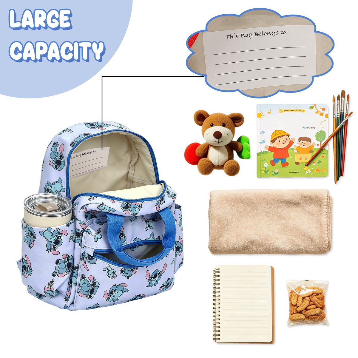 Lilo & Stitch Adorable Stitch All-Over Print 12" Toddler Backpack For Preschool, Daycare, And Travel