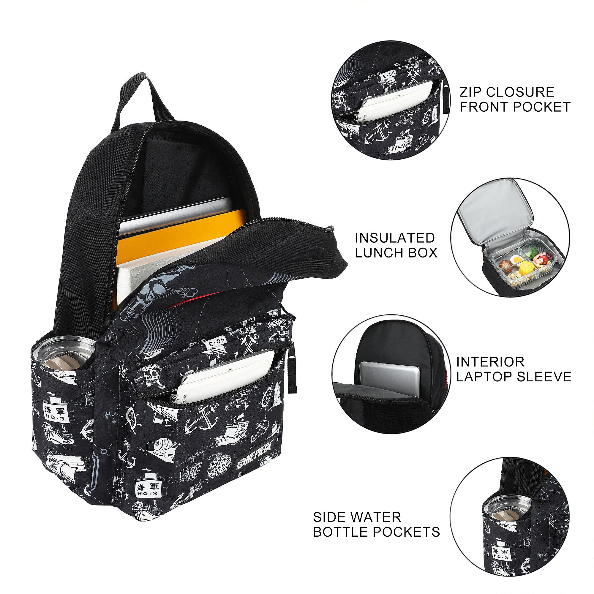 One Piece Live Action 2-Pc Set 16.5" Backpack and Lunch Bag for Travel Adventure