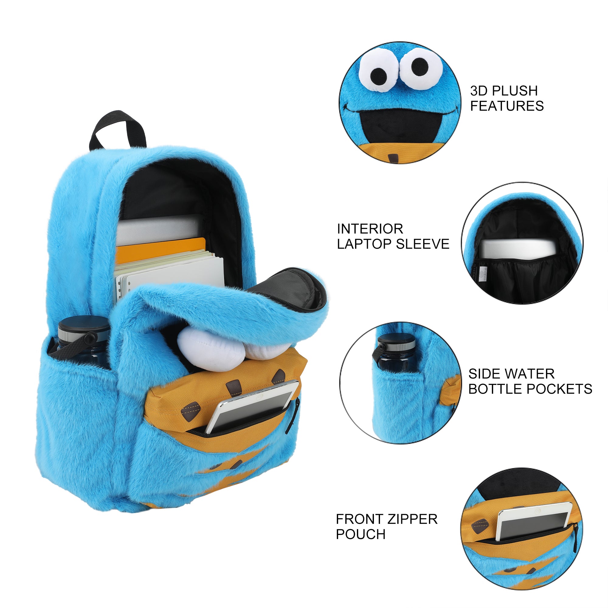 Sesame Street Cookie Monster 17" Blue Backpack