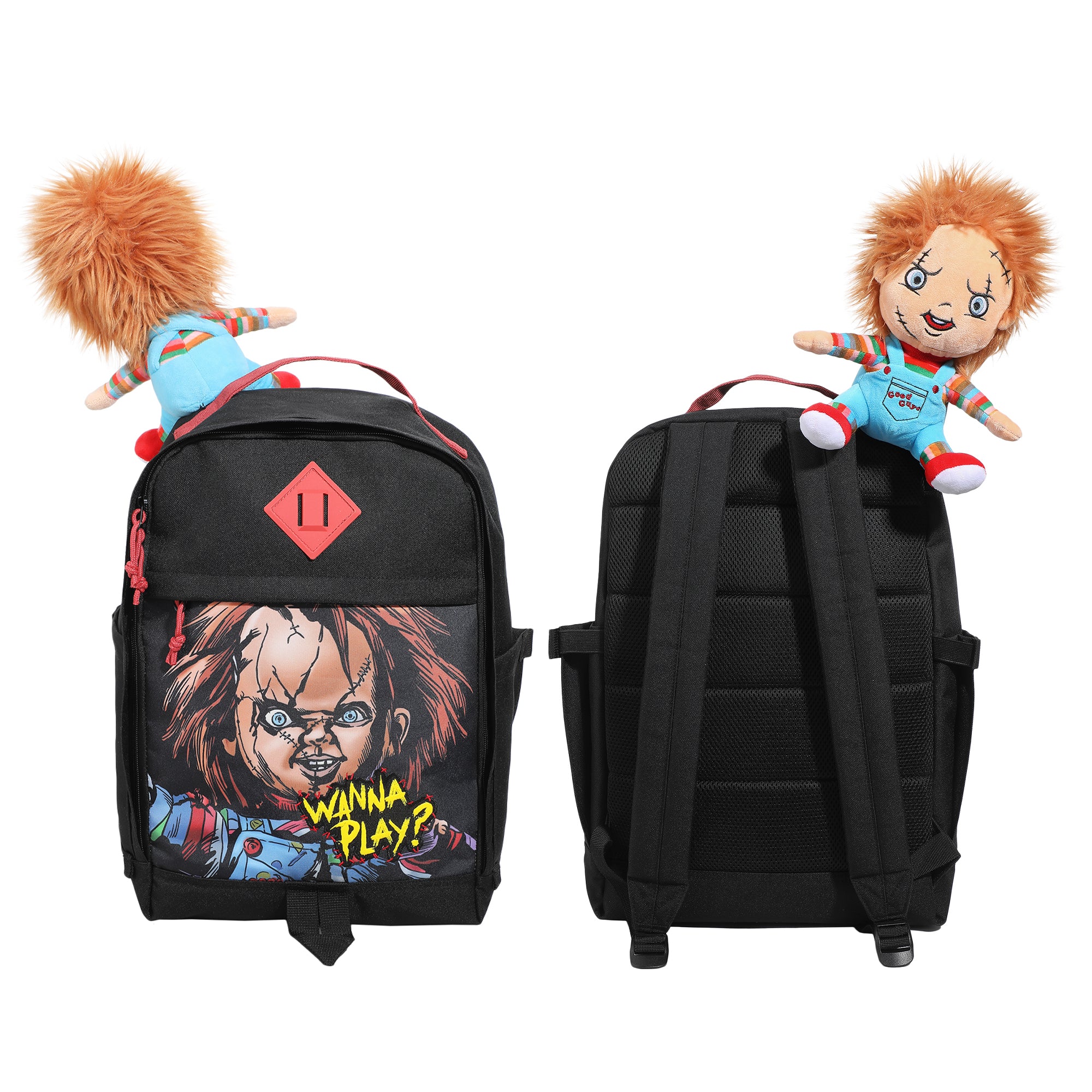 Chucky 17.5" Black adult Backpack With Plush Character Charm