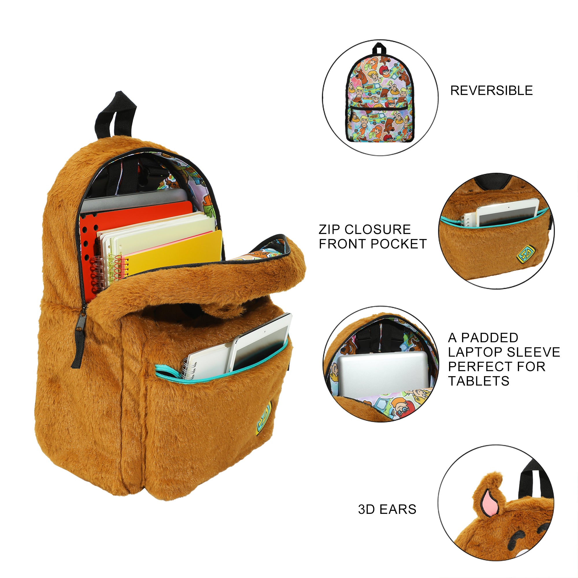 Scooby Doo Plush Scooby & Gang Adult 16.5" Reversible Backpack
