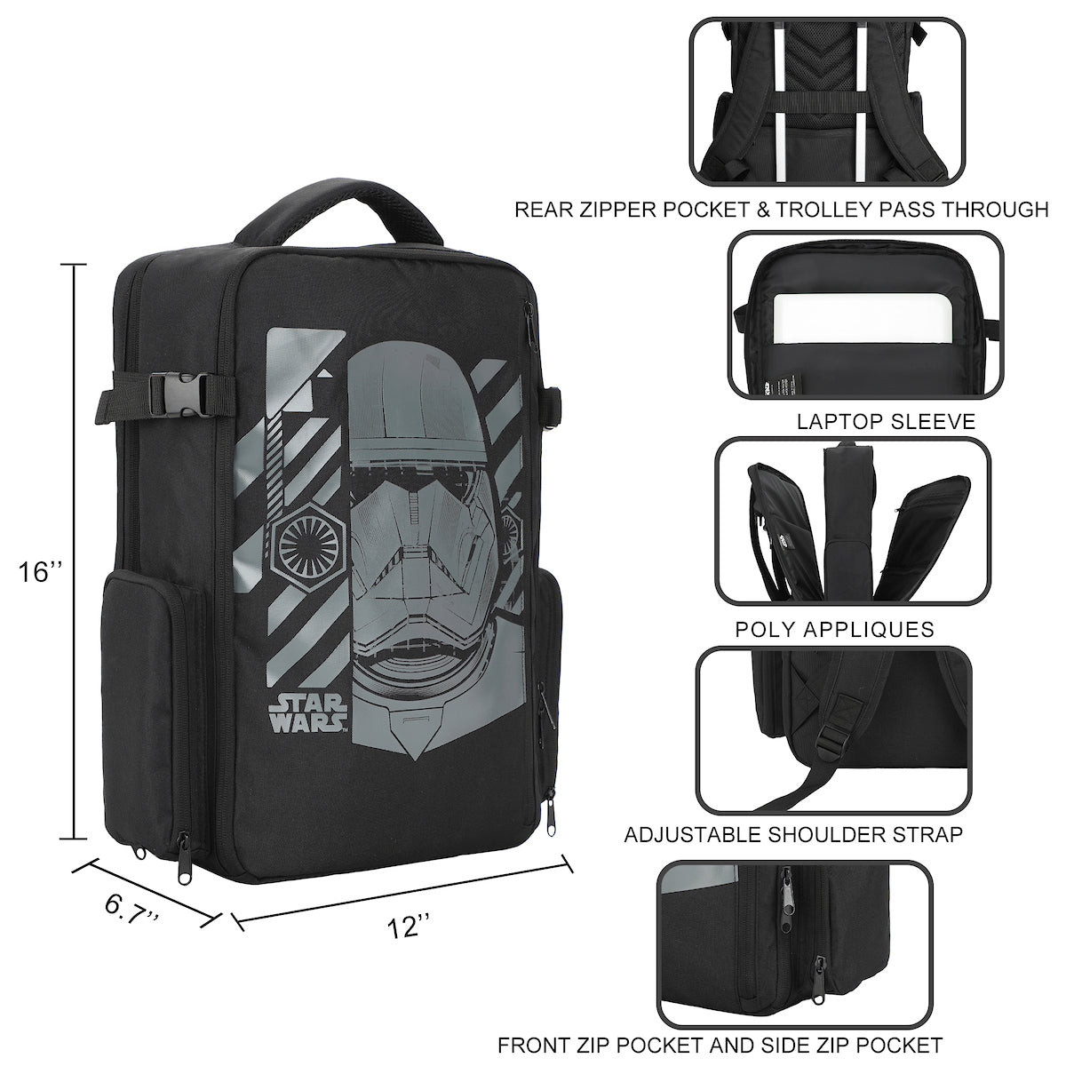 Star Wars Stormtrooper 17" Black Large Travel Backpack