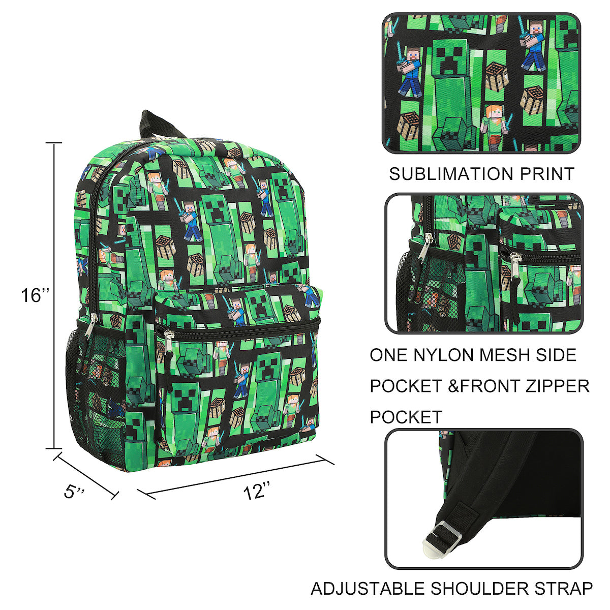 Minecraft Creeper All-Over Print 16" Backpack