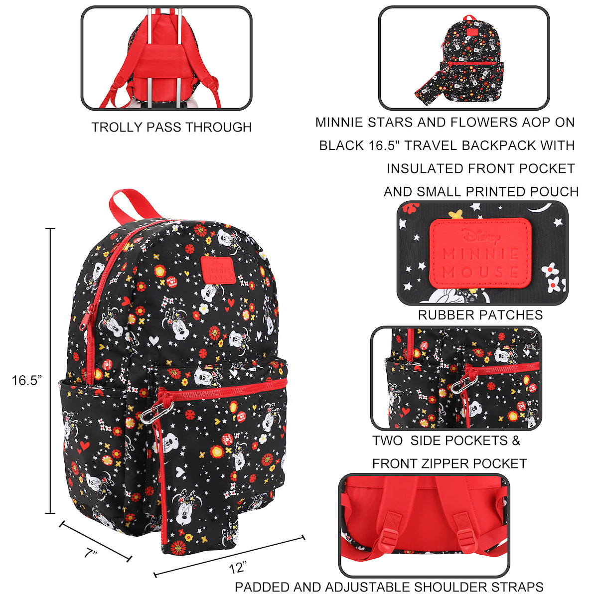 Disney Minnie Mouse 16.5" Travel Backpack With Matching Pouch