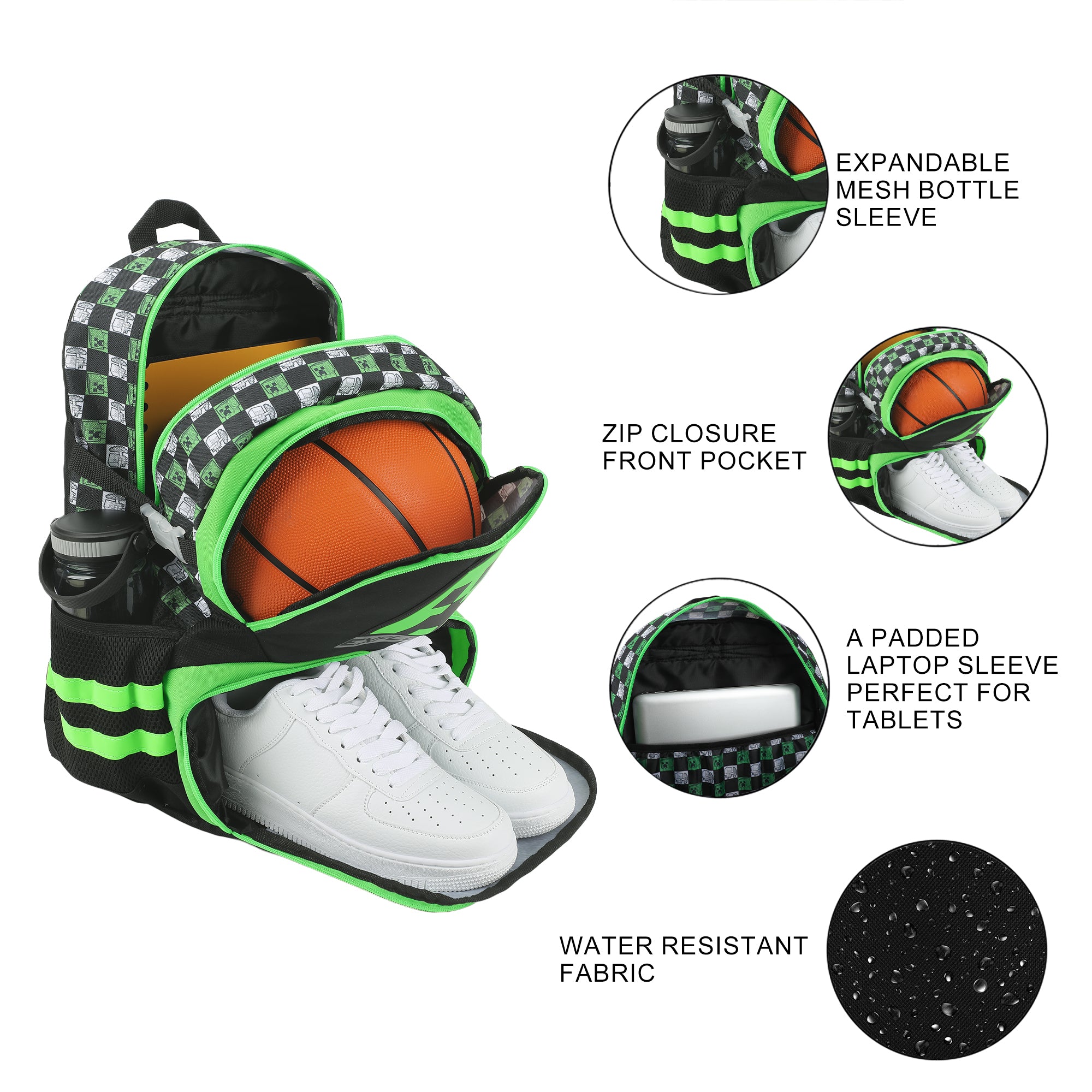 Minecraft Alpha Creeper 16" Sports Backpack and Gym Bag