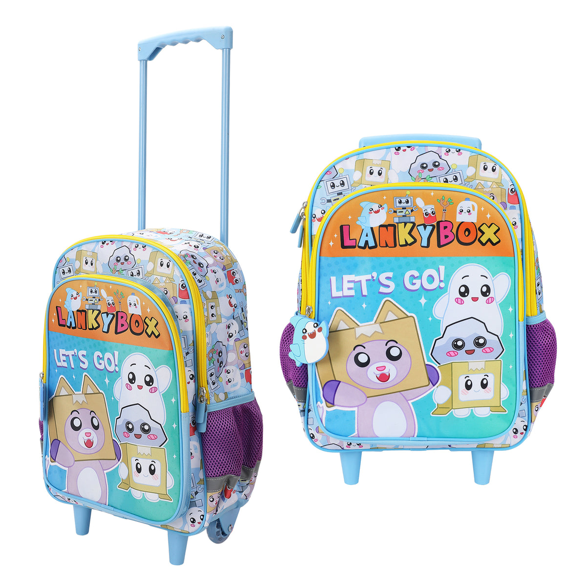 Lanky Box "Let's Go!" 16" Rolling Travel Backpack With Wheels And A Keychain
