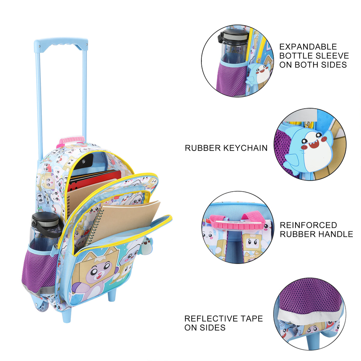 Lanky Box "Let's Go!" 16" Rolling Travel Backpack With Wheels And A Keychain