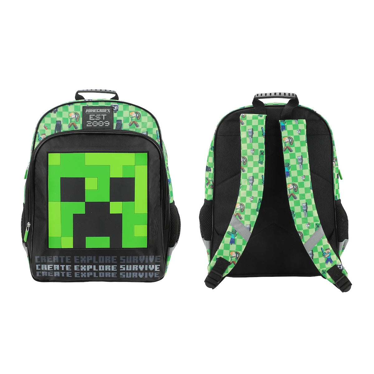 Minecraft Creeper Character 16" Kid's boys Backpack For School And Travel